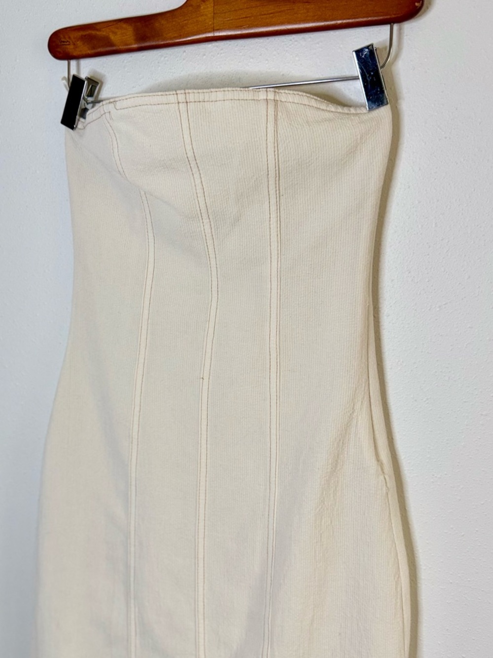 Zara Linen Blend Strapless Midi Dress Cream Ivory Minimalist XS - Picture 2 of 6